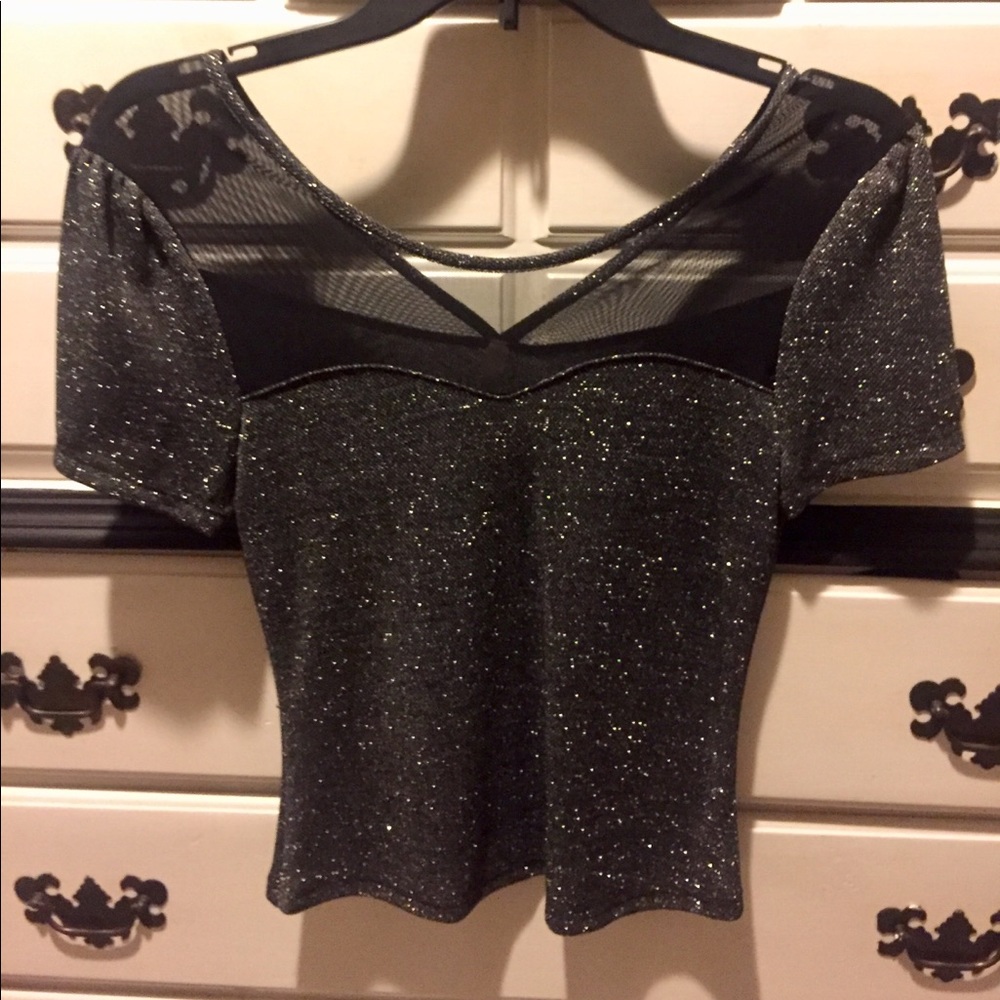 Paper Crane sparkly silver & mesh top